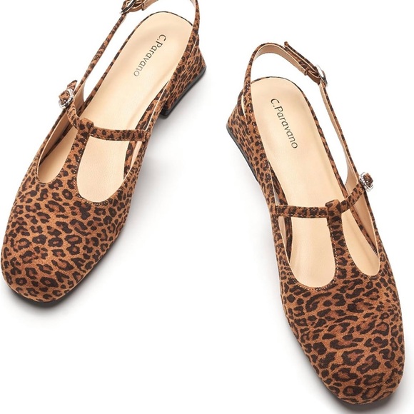 C.Paravano Shoes - C. Paravano Square Toe Slingback Flats Leopard Print Mary Jane Sz#EU38.5 US#8